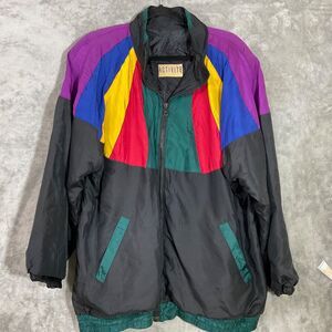 Activite 100% Silk VTG. 80's-90's. Full Zip Technicolors Bomber Jacket Women 2X